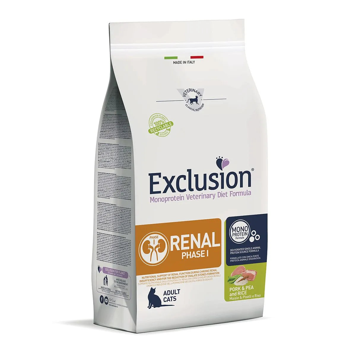 Exclusion Renal Phase I Gatti Adulti Maiale, Piselli e Riso 1,5 Kg