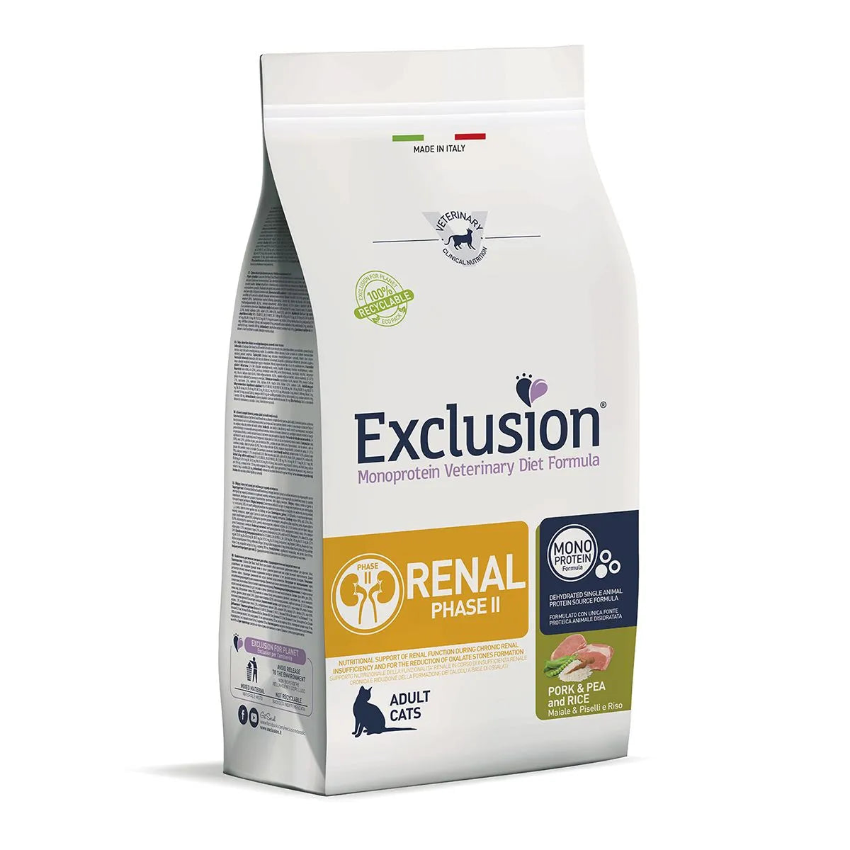 Exclusion Renal Phase II Gatti Adulti Maiale, Piselli e Riso 1,5 Kg