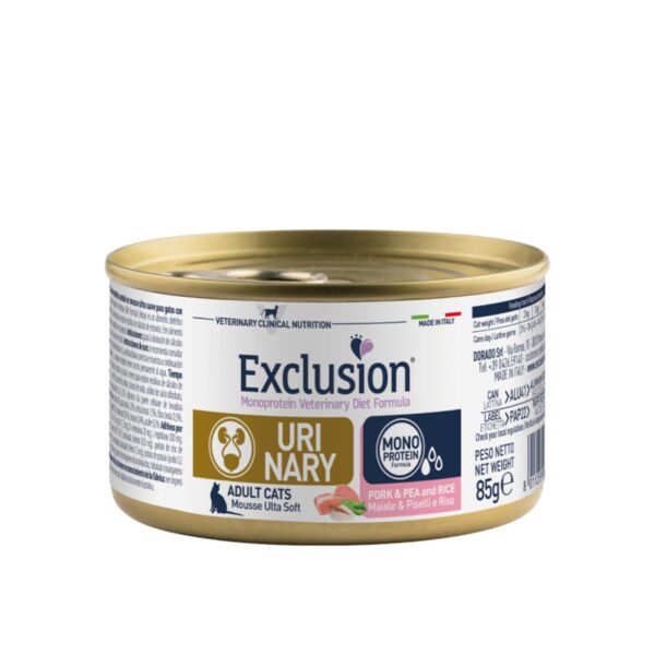 Exclusion Urinary Gatti Adulti Maiale,Piselli e Riso Umido 85 Gr